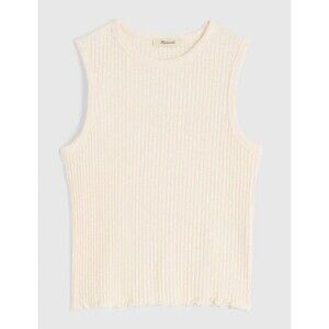 Madewell Small Lettuce Hem Ribbed Tank Top Vintage Ivory Cotton Crewneck NWT